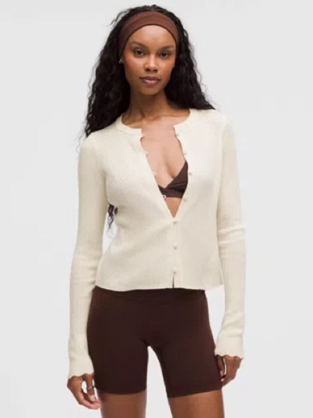 Lululemon Cashmere Scalloped Cuff Cardigan; White